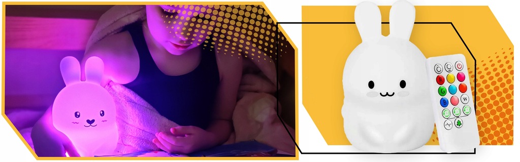 MIĘKKA Lampka Nocna KRÓLIK Dla Dzieci Kolorowa SILIKONOWA RGB LED + Pilot Bohater / Bajka brak